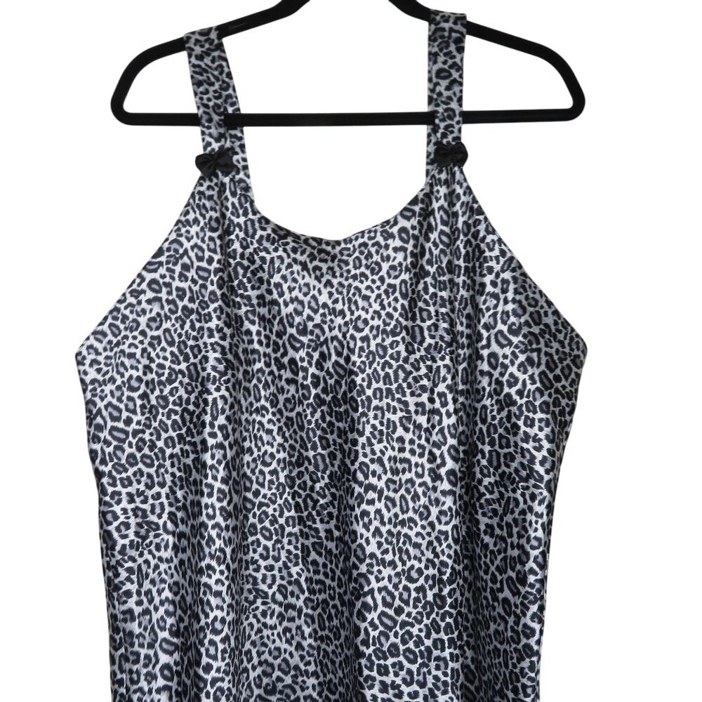 Womens Leopard Print Satin Slip Nightgown 2X Knee Length Black White